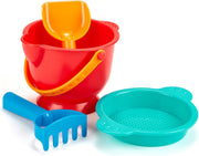 Hape Beach Basics Sand Toy Set 4-Piece Sand & Water Playset for Toddlers Includes Bucket, Sifter, Rake, and Shovel Durable, Child-Safe, Multicolor Perfect for Beach and Sandbox Fun 18M+ - S Beach Basics