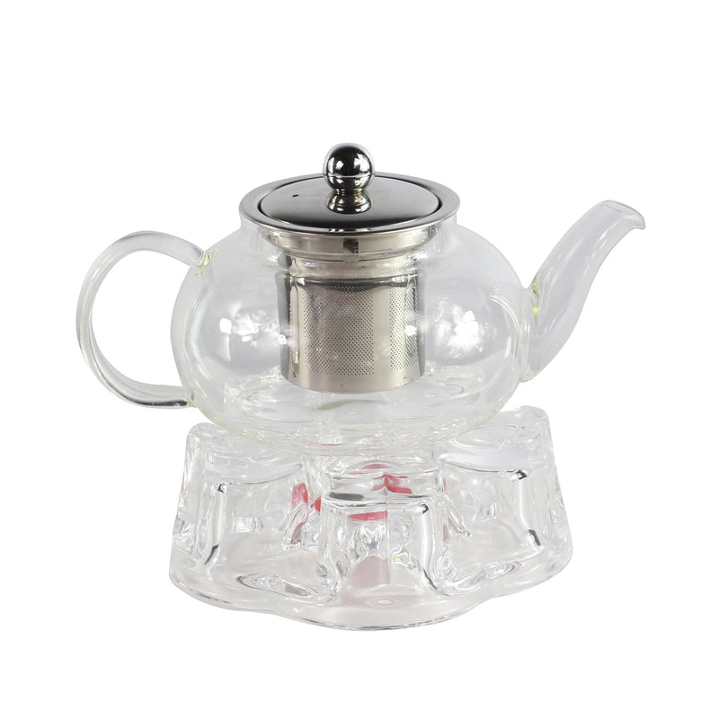 GOLDBEARUK Clear Glass Teapot Stainless Steel Infuser Set with Tealight Warmer