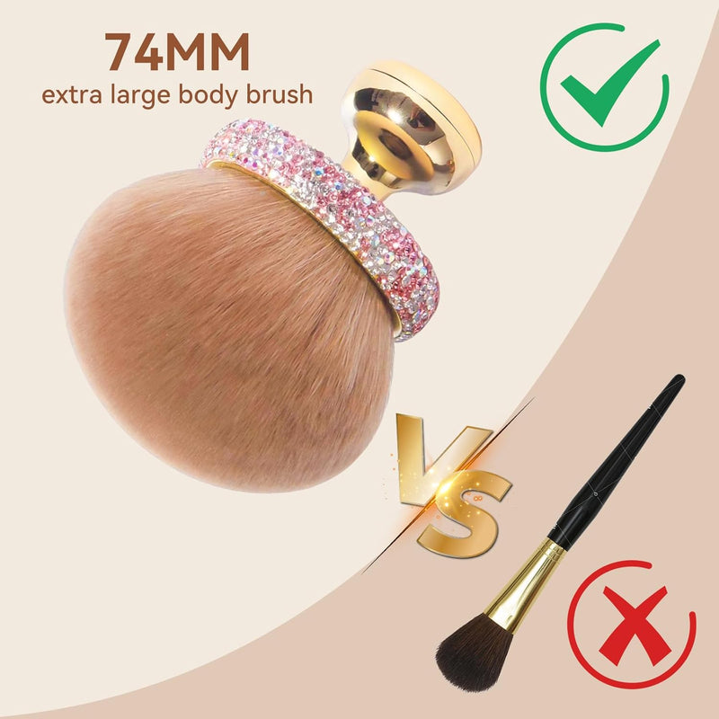 Yikusu Extra Large Body Makeup Brush for Self Tanner, 3 Inch Width Self Tanning Kabuki Brush, Powder, Foundation, Blusher, Bronzer, Oval Face Leg Makeup Brush with Drawstring Bag&box - Rose gold