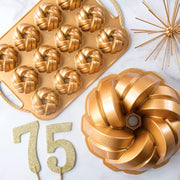 Nordic Ware 95377 Bundtlette Pan 75th Anniversary Braided Bundt Bites, Gold
