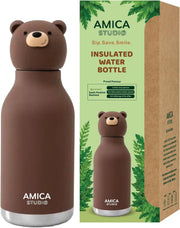 Kids Water Bottle 460ml Insulated Stainless Steel - AMICA STUDIO (Bruno Bear)