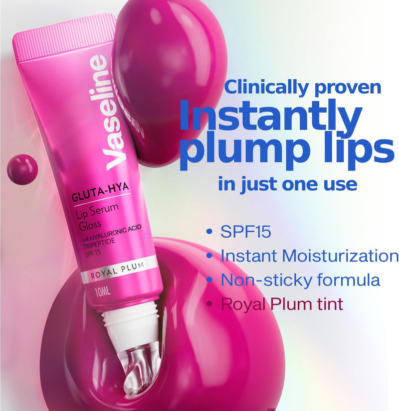GlutaHya Serum Gloss Tinted Lip Care Royal Plum Hyaluronic Acid & Glutathione for Plump Dewy Lips Instant Moisturisation, SPF 15, NonSticky 10 ml