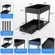 SKY-TOUCH 1pcs Under Sink Shelf Storage Organiser with Sliding Pull Out Drawer,Double Sliding Under Bathroom Cabinet Organization, Kitchen Storage with Hooks,15.6 8.6 13.2cm,Black