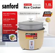 Sanford 1.5L Automatic Rice Cooker with Steamer & Keep Warm | 500W Power | Non-Stick Pot| (GREEN)