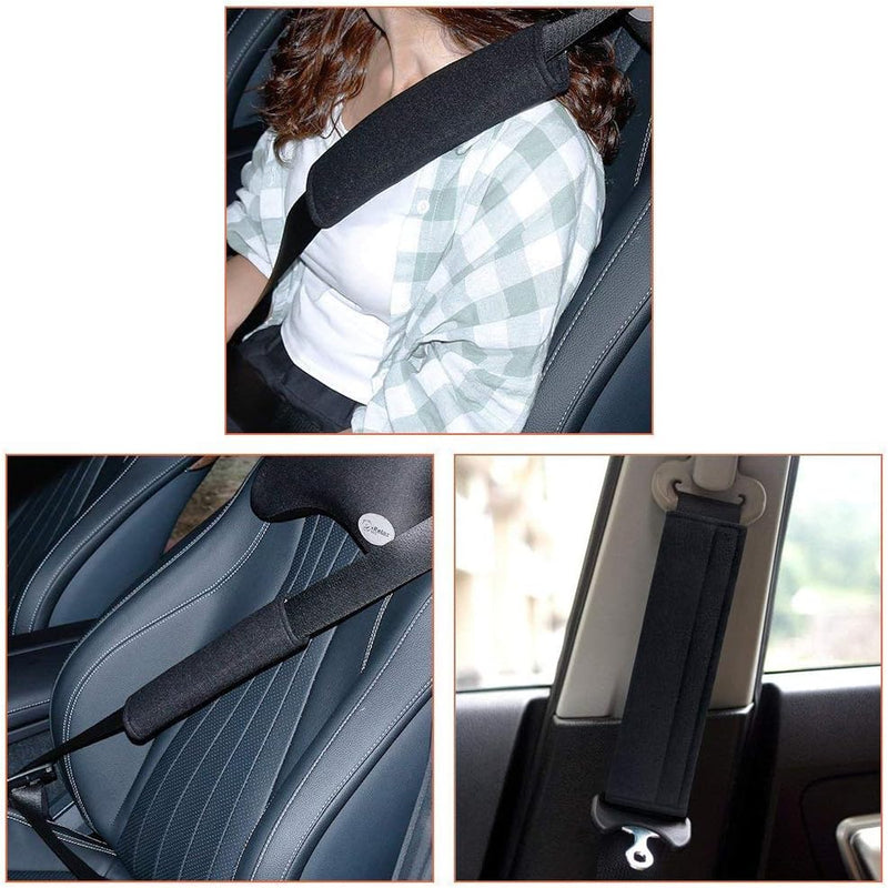 URAQT Car Seat Belt Pad Cover 2 Pack, Car Seat Belt Pads Safety Belt Strap Luggage Shoulder Pad for Adults and Children, Black