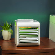 Olsenmark Mini Air Cooler OMF1877 3-in-1 Air Cooler, Humidifier & Purifier USB Rechargeable, 7-Color LED Light, Adjustable Vent, Portable for Home & Office White