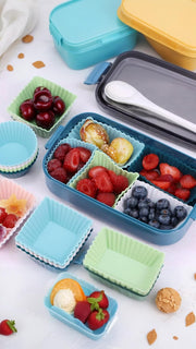 24-Pack Reusable Silicone Cupcake Liners - 3 Shapes Muffin Liners & Cake Molds - Multicolor Bento Lunch Box Dividers Included