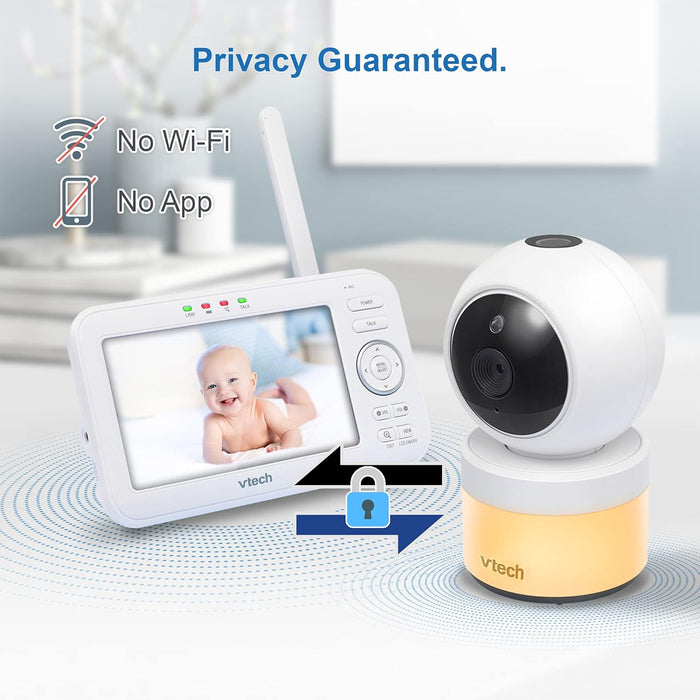 VTech [Upgraded] VM5463-2 Video Baby Monitor 5" LCD with 2 Cameras, Battery 12 Hrs. Video Mode, Pan Tilt Zoom, Color Night Light, Glow On The Ceiling Projection, Sound Activated Features, Two-Way Talk