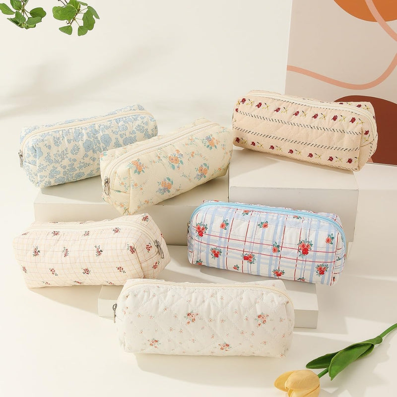Cute Pencil Case Aesthetic Student Pouch Yellow Bow - Striped Flower