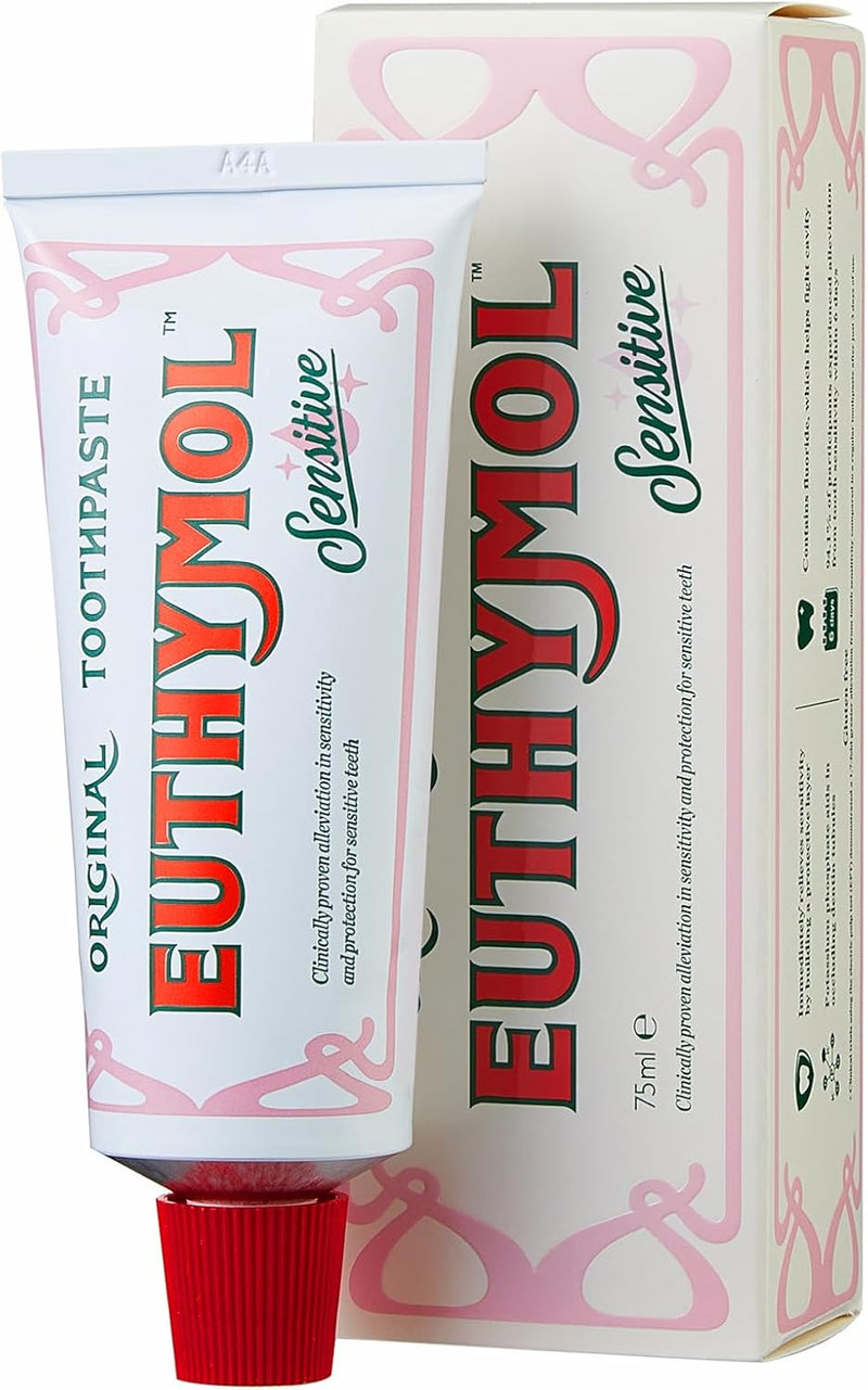 Euthymol Sensitive Toothpaste 75ml x 3, Fluoride Toothpaste for Sensitive Teeth, Plaque Removal, Caries Protection, Antibacterial, Gluten Free, Thymol & Menthol, Freshens Breath, Gentle Dental Care - 75 ml (1er Pack) Sensitve Toothpaste