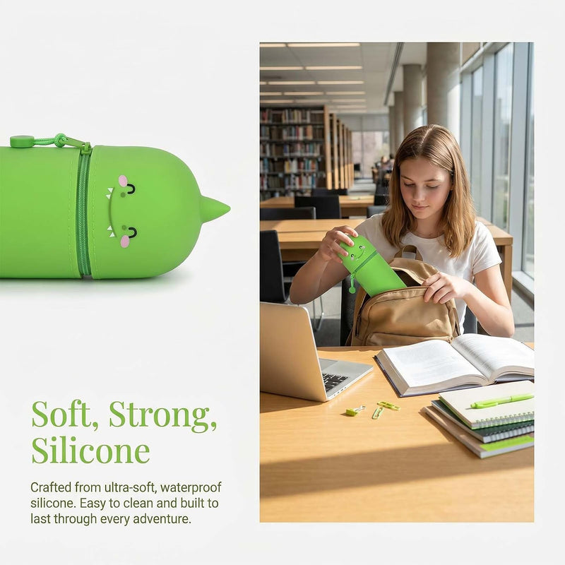 Nivofu 2 in 1 Soft Silicone Pencil Case, Telescopic Table Pen Holder for School and Office, Zipper, H 19.5 cm