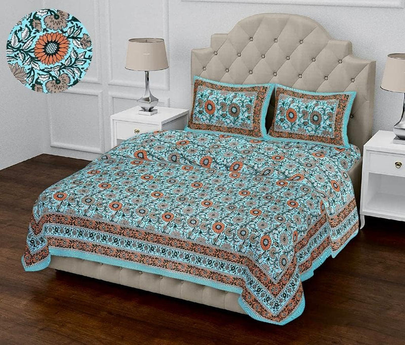 SUFAYA FAB Printed Indian Sanganer Cotton Premium Big Size Bedsheets for Modern Look(108x108) inches,Pillow (17x27) inches
