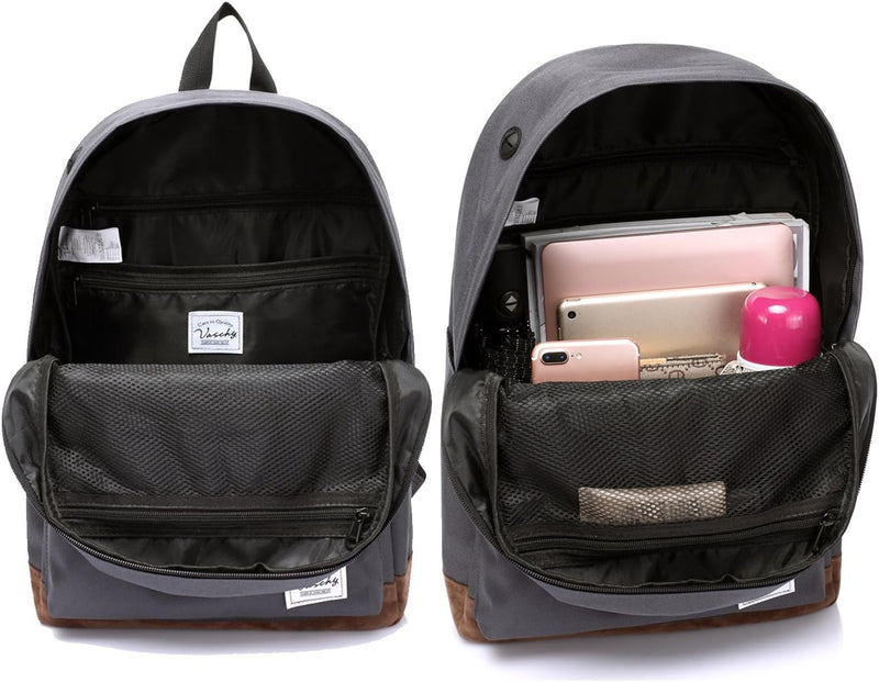 VASCHY Men's Backpack, Women's Waterproof School Bag, Boy Girl Computer 15.6 Inch Vintage for School, College, Work, Travel, Leisure