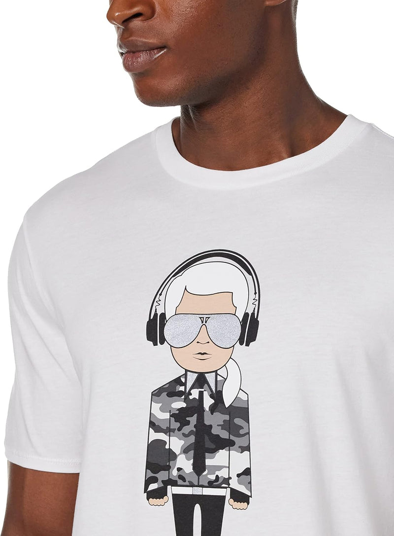 KARL LAGERFELD mens Reflective Men’s T-shirt, Karl Character With Headphones Short Sleeve Crew Neck Men’s Shirt T-Shirt