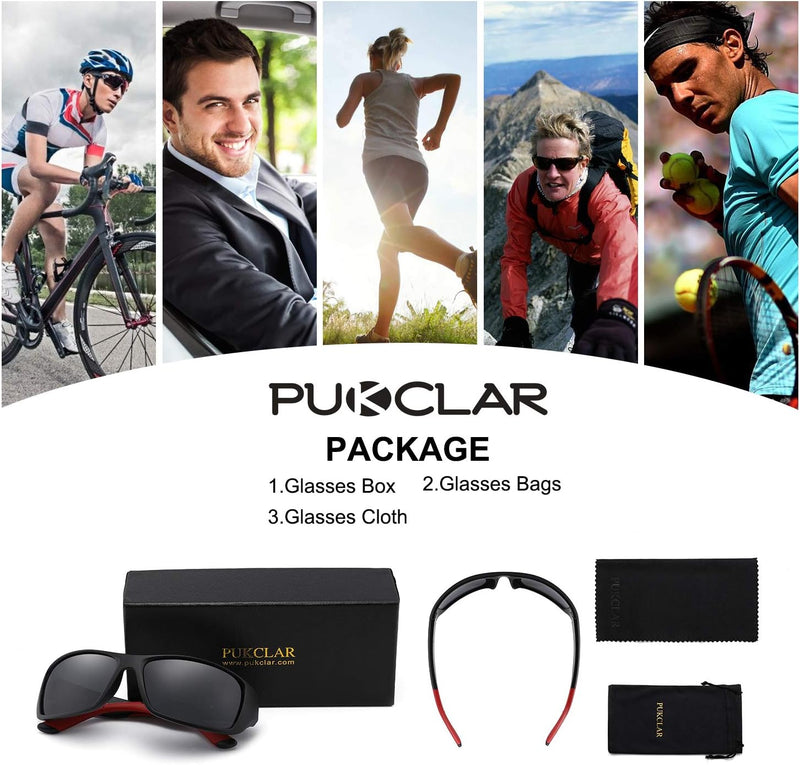 PUKCLAR Sunglasses for Men Women Polarized Sports Running Cycling Fishing Driving Golf TR90 Frame