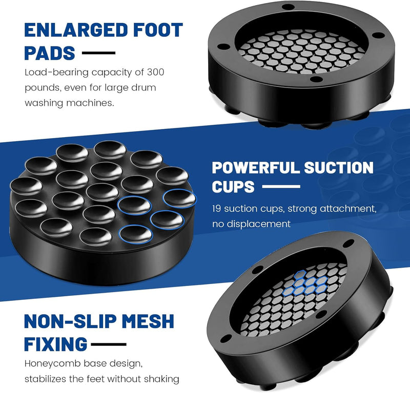 4PCS Anti Vibration Pads for Washing Machine, Washing Machine Stabilizer, Universal Washer Dryer Anti Vibration Pads, Silicone Non-Slipping Sound Absorbing Mat, Laundry Room Accessories (Black)