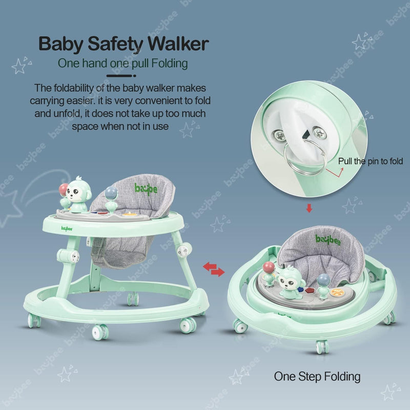 Baybee Drono Baby Walker for Kids, Round Kids Walker with 4 Seat Height Adjustable | Activity Walker for Baby with with Food Tray & Musical Bar | Walkers for Baby Boys Girls (Blue)
