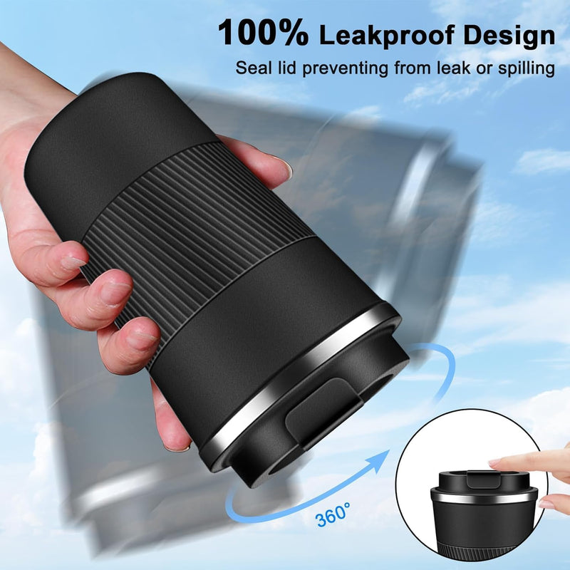 BuyOn Travel Coffee Tumbler Stainless Steel Double Wall Vacuum Hot and Iced Coffee Cup Hydro Flask Drinks Insulated Mug with Leakproof Lid for Home Office Gym Outdoor Work (WHITE, 380ML)