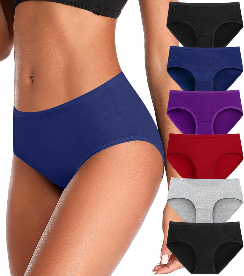 Women's Underwear, High Waist Cotton Breathable Full Coverage Panties Brief Multipack Regular and Plus Size