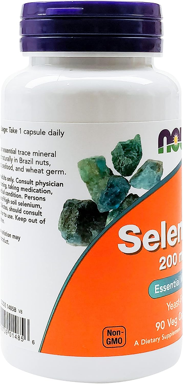 Now Foods Selenium 200mcg Yeast-Free Selenium Mineral for Antioxidant Protection & Immune System Support & Thyroid Health 90 Veg Capsules