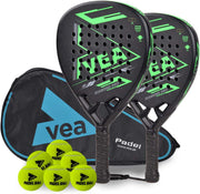 VEA Diamond Pro Padel Rackets (2-Pack) with 2 Tubes of Balls Carbon Fiber Racquets, EVA Core, 6 Balls Professional Padel Set for Doubles