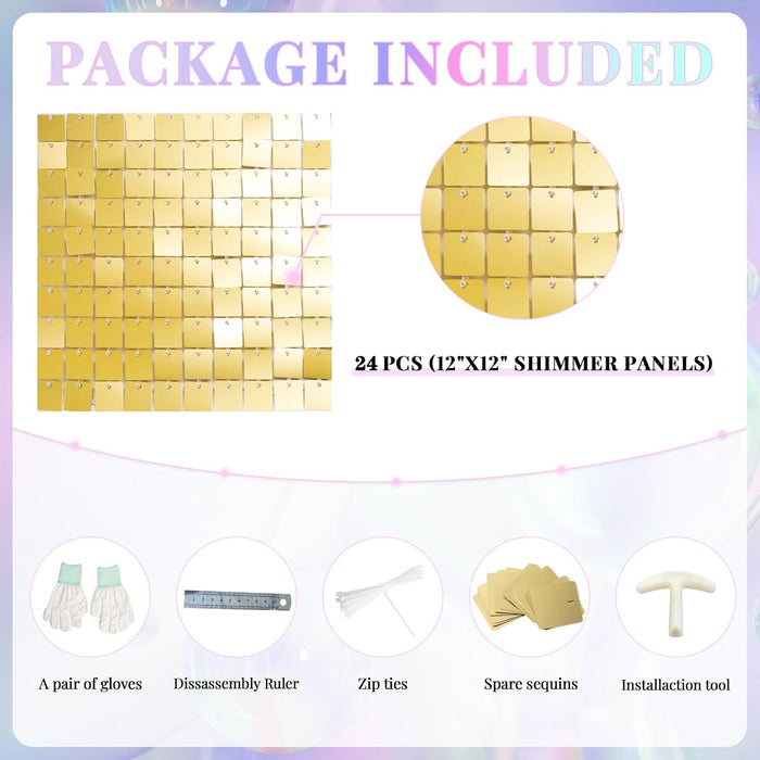 Kate Shimmer Wall Backdrop Sliver Wall Panels 12Pcs Square Sequin Shimmer Wall Backdrop Decoration for Birthday Party,Wedding, Anniversary