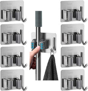 ZALCOON 2 PCS Mop Broom Holder Wall Mount - Mop Holder Self Adhesive No Drilling Super Anti-Slip Broom Holder for Home Garage Garden Laundry Room, kitchen organizer Tools (Mix) - 8 Pieces With Hook
