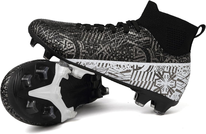 Kids Soccer Cleats Boys Girls Football Cleats Turf Soccer Shoes AG/FG - White/Palm Leaf, Black/Red/Gold, Ice Crystal 001635