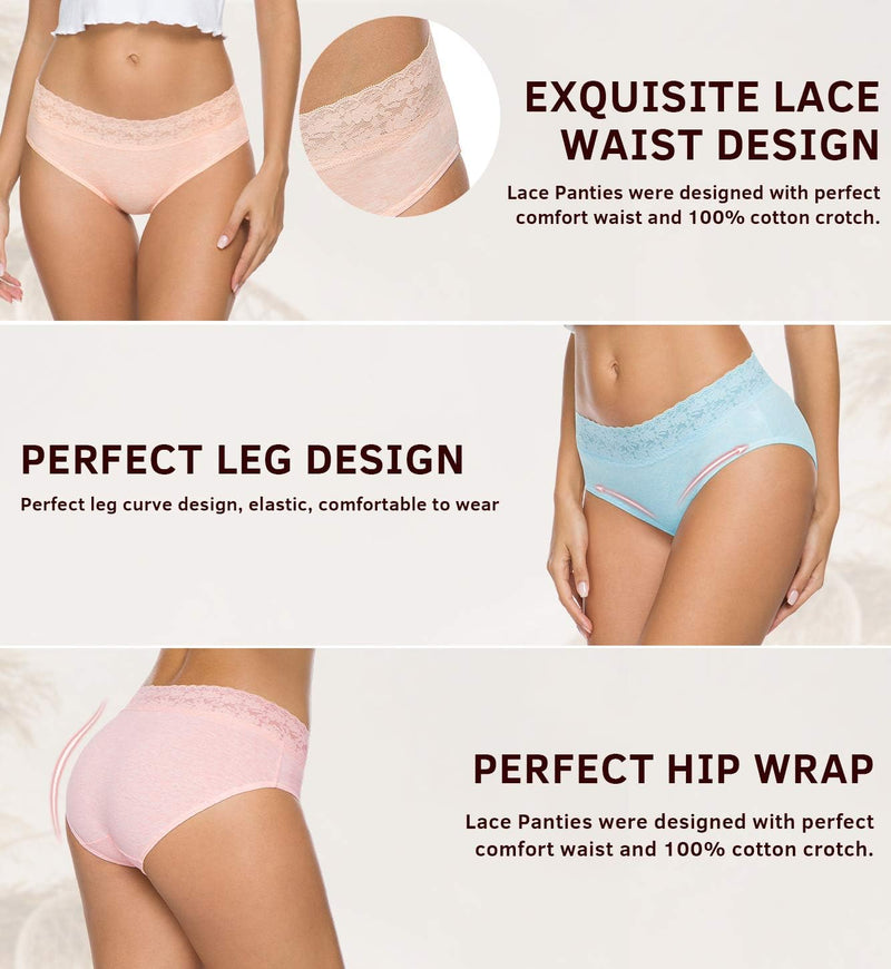 GNEPH Womens Underwear Cotton Panties for Women Underpants Briefs Hipster Lace Bikini 5 Pack