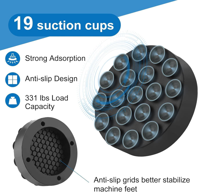 Anti Vibration Washer Pads for Washing Machine with Shock Absorption Suction Cup Feet, Anti-Slip Rubber Stabilizer Support Foot Mat, Stop Noise Moving