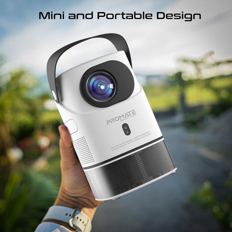 Promate 4K Ultra HD Projector with LCD Technology, 250 ANSI Brightness, Height-Adjustable Telescopic Stand, Auto Keystone Correction, Built-In Speaker Beamer-A250 UK