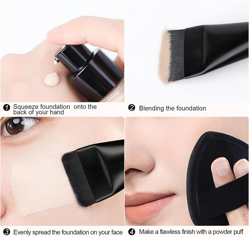 BEAUTYFACTOR Flat Foundation Brush,Korean Makeup Brush Spatula Facial Brush for Liquid Foundation,Premium Face Makeup Brush for Blending Cream (Silver)
