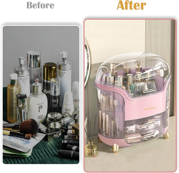 Kousee Makeup Storage Organizer, Large Skincare Organizers Cosmetic Display Case with Lid,Lipstick Organizer and Transparent Cover, Makeup Box for Bedroom Vanity Desk Countertop Bathroom -White