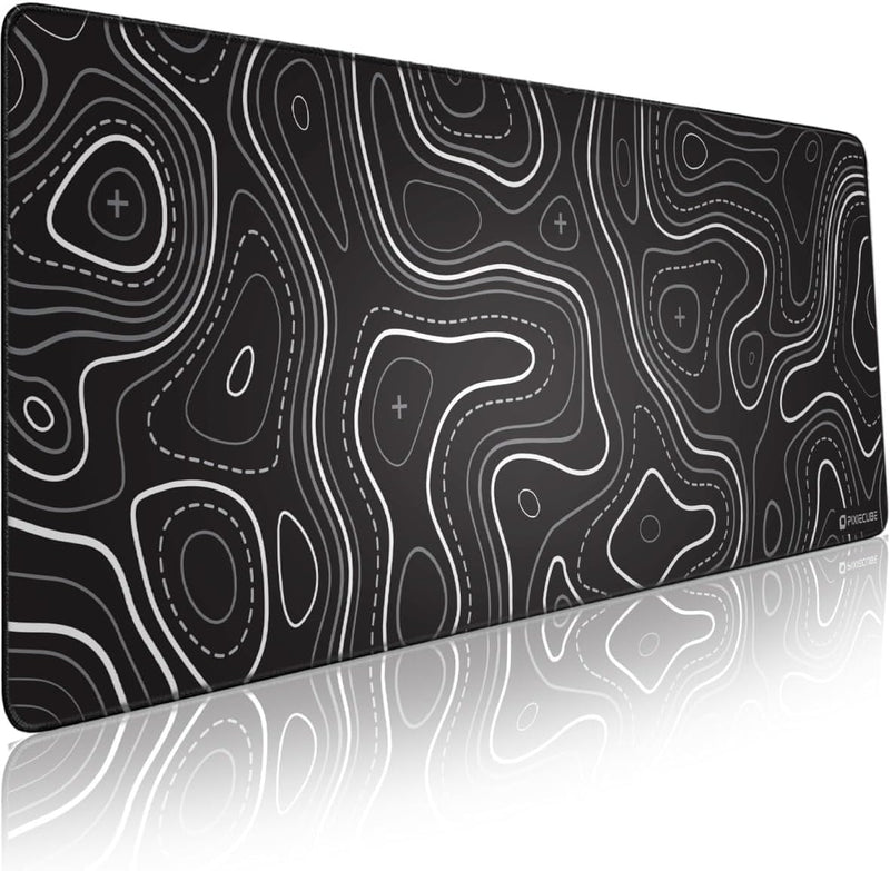 Glittery Garden Excel Shortcut Keys Mouse Pad - Extended Large XL Cheat Sheet Gaming Mousepad PC Office Spreadsheet Keyboard Mat Non-Slip Stitched Edge - 31.5"L x 11.8"W Black Topographic