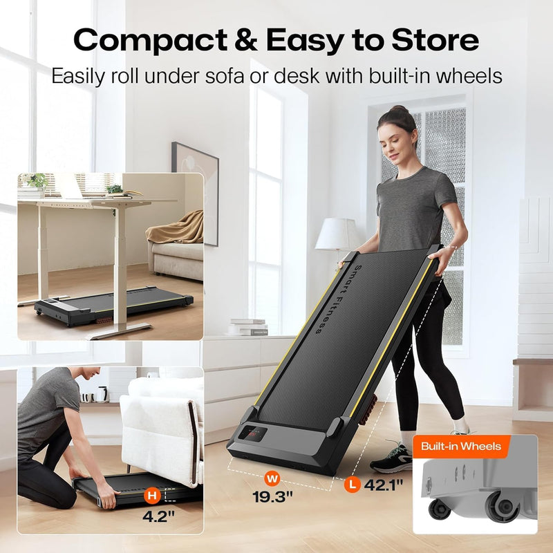 UREVO Walking pad Smart with APP Control, Under Desk Treadmill for Home and Office, 2.5 HP Portable Walking Jogging Running Machine with Remote Control 120KG Capacity