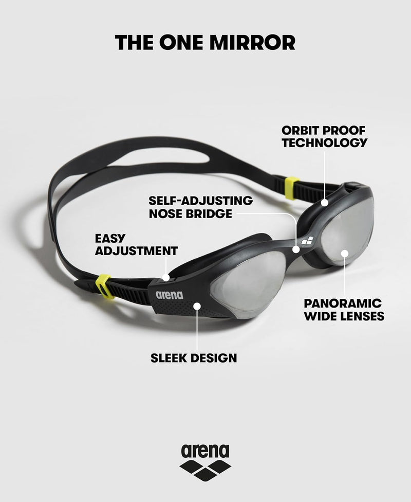 ARENA The One Unisex Adult Swim Goggles Men and Women Watertight Fit Orbit-Proof Seals Anti-Fog Coated Mirror/Non-Mirror Lens - silver-black-black Unisex,Protection