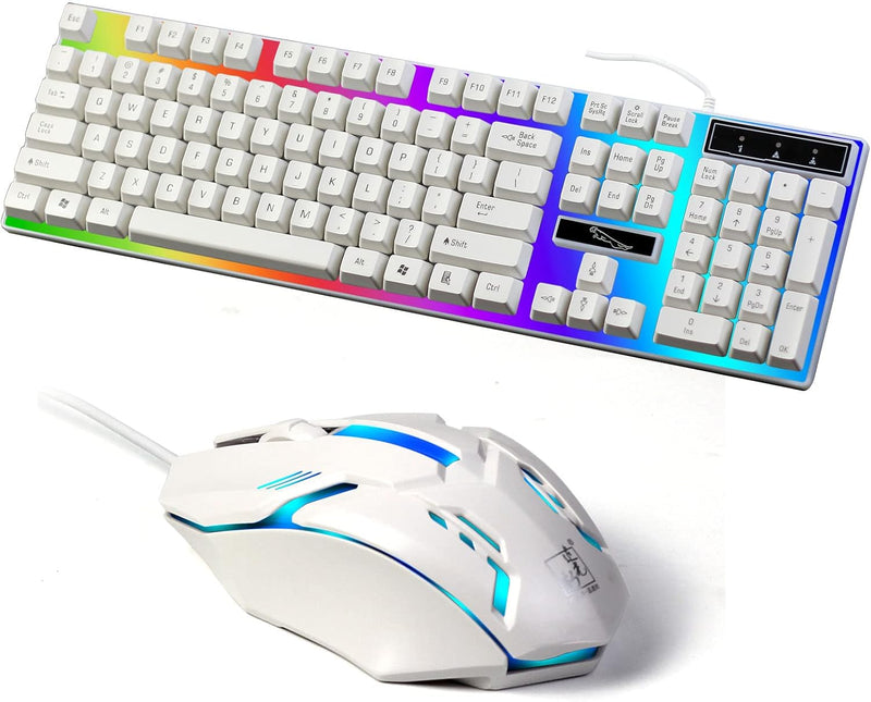 SKY-TOUCH G21 Keyboard Wired USB Gaming Mouse Flexible Polychromatic LED Lights Computer Mechanical Feel Backlit Keyboard Mouse Set (Black) - White-new