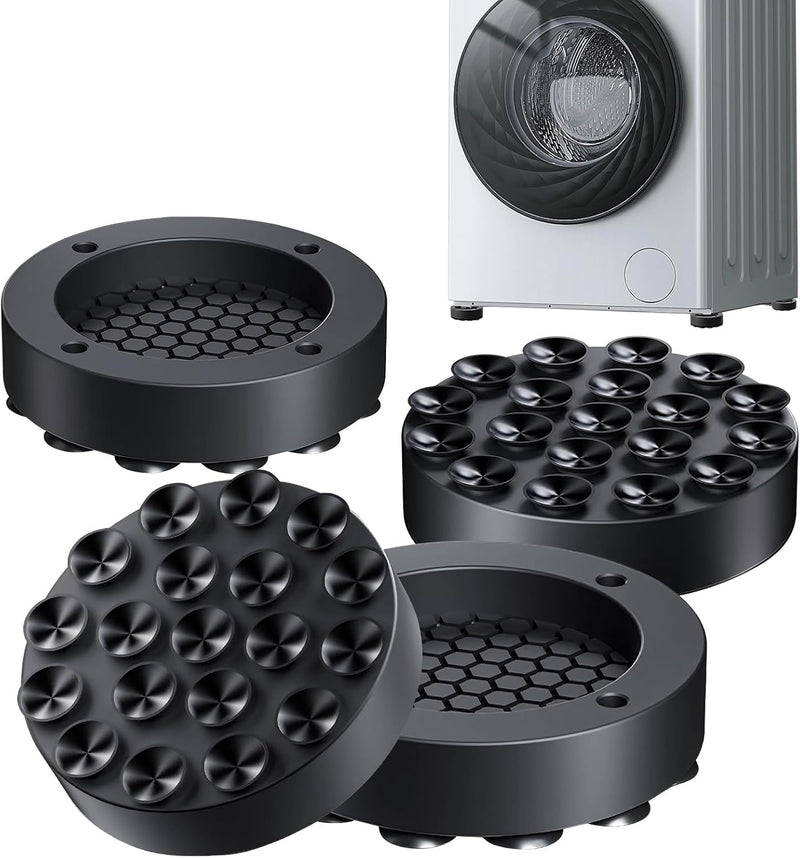 Cxqbsmy 4 Pcs Washing Machine Suction Cup Heightening Pad, Moisture Proof Shockproof and Anti-Slip Silion Pads for All Washing Machine Refrigerator Dishwasher Dryer, Support 150 KG(Black)
