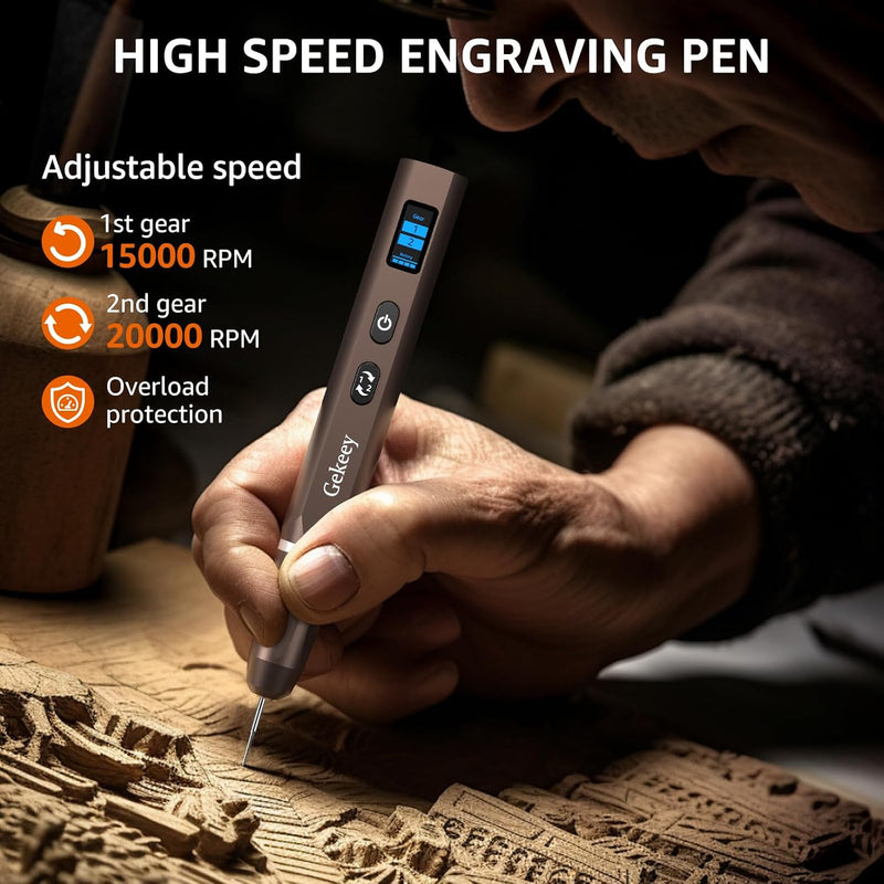 Electric Engraving Pen, Cordless Rechargeable Mini Rotary Tool with 42 Bits, Aluminum Body, Variable Speed, Portable Engraver Pen for Metal Wood Glass and Plastic, Brown