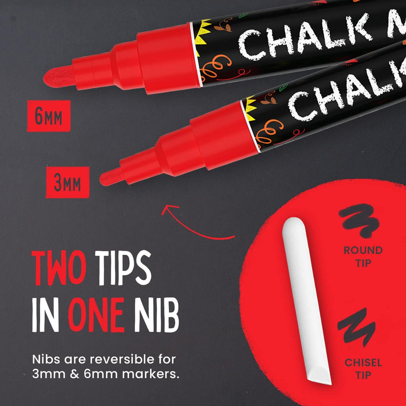 Chalkola 5 White Chalk Markers for Chalkboard Signs, Blackboard, Car Window, Bistro, Glass | 5 Variety Pack - Thin, Fine Tip, Bold & Jumbo Size Erasable Liquid Chalk Pens (1mm, 3mm, 6mm, 10mm, 15mm)