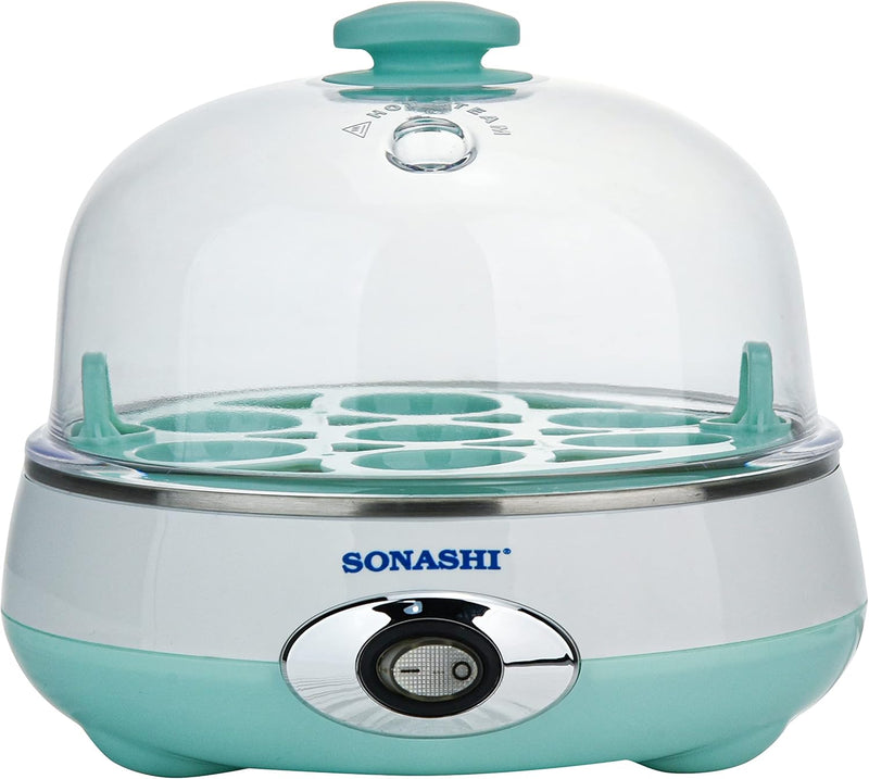 Sonashi Egg Boiler, 7 Egg Capacity Electric Egg Cooker, Stainless Steel Heating Plate, Overheat Protection, Egg Steamer, Easy-to-Use Egg Boiler 360W SEB-77 Blue/White