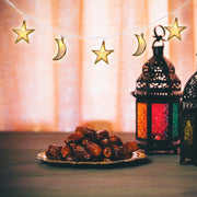 Rosy.Moment Ramadan Eid Moon-Star String Lights, 6.5 Feet 20 LEDs Eid Mubarak Palace Lantern Lamp for Islamic Indoor Outdoor Home Garden Decoration (Warm White) Battery operated
