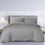 Easy Living Stripe 3Pcs Duvet Cover Set 220x240 cm with 2 Pillow Cases; White Size: Double - 240x260 Dark Grey