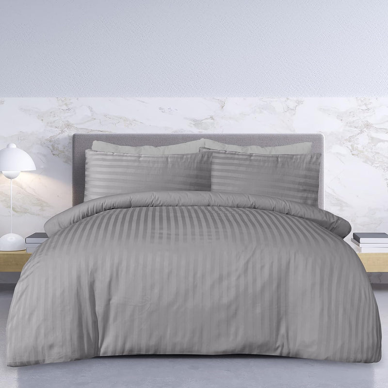 Easy Living Stripe 3 Pcs Duvet Cover Set 240x260 cm with 2 Pillow Cases; White Size: King - 240x260 Dark Grey
