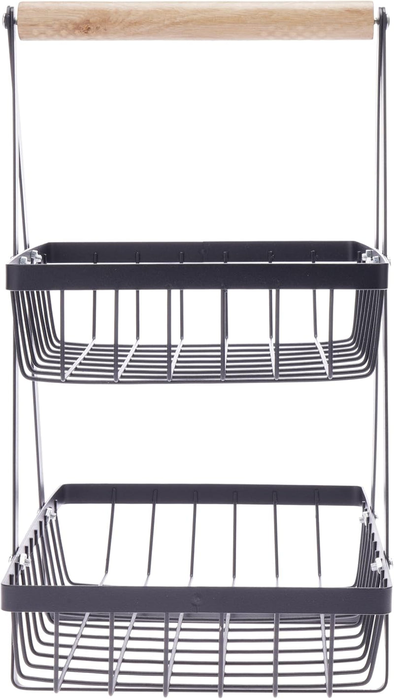 2-Tier Countertop Fruit Basket & Vegetable Rack Metal Bread Display Stand for Kitchen Storage & Organization of Produce, Snacks & More
