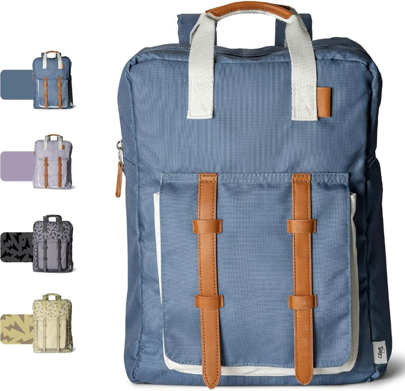 Kids School Backpack 5-8 years, Easy to Carry & Durable, Made of Sustainable Materials, Spacious, Perfect for Nurseries and Travel, Classic Cherry Print - Dark Blue Young Adults