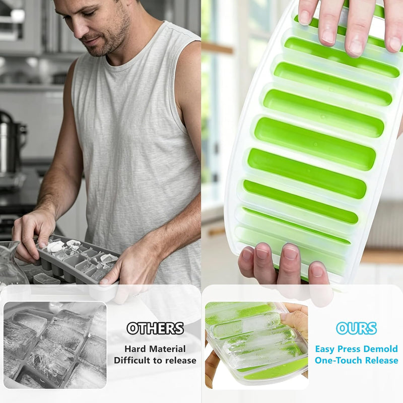 2 Pack Ice Cube Trays with Lids, Silicone Ice Mold for Water Bottles Food grade silicone ice tray with easy release design creates bottle-friendly ice cubes and stacks neatly for freezer storage