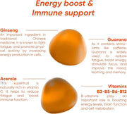 Rite Vitamin Gummies, Boost Energy, Immune Support, Caffeine Free, Ginseng, Guarana, Vegan, Orange Flavour (60 Count, 1 Month)