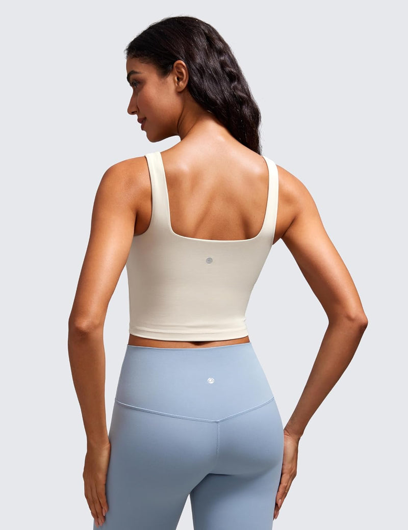 CRZ YOGA Butterluxe Womens V Neck Longline Sports Bra - Padded Workout Crop Tank Top with Built in Bra
