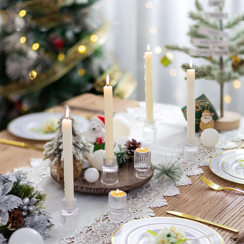 SYOSI Glass Candle Holder for Candlestick, 10Pcs Clear Small Tapered Candle Holder Wedding Decor Table Centerpiece Bulk for Candle Sticks Party Living Room Dinner Advent